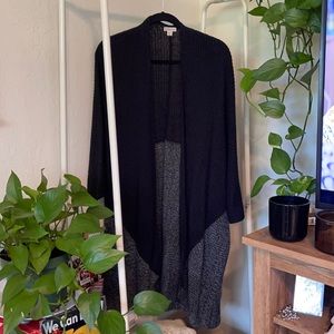 Black two tone open front cardigan